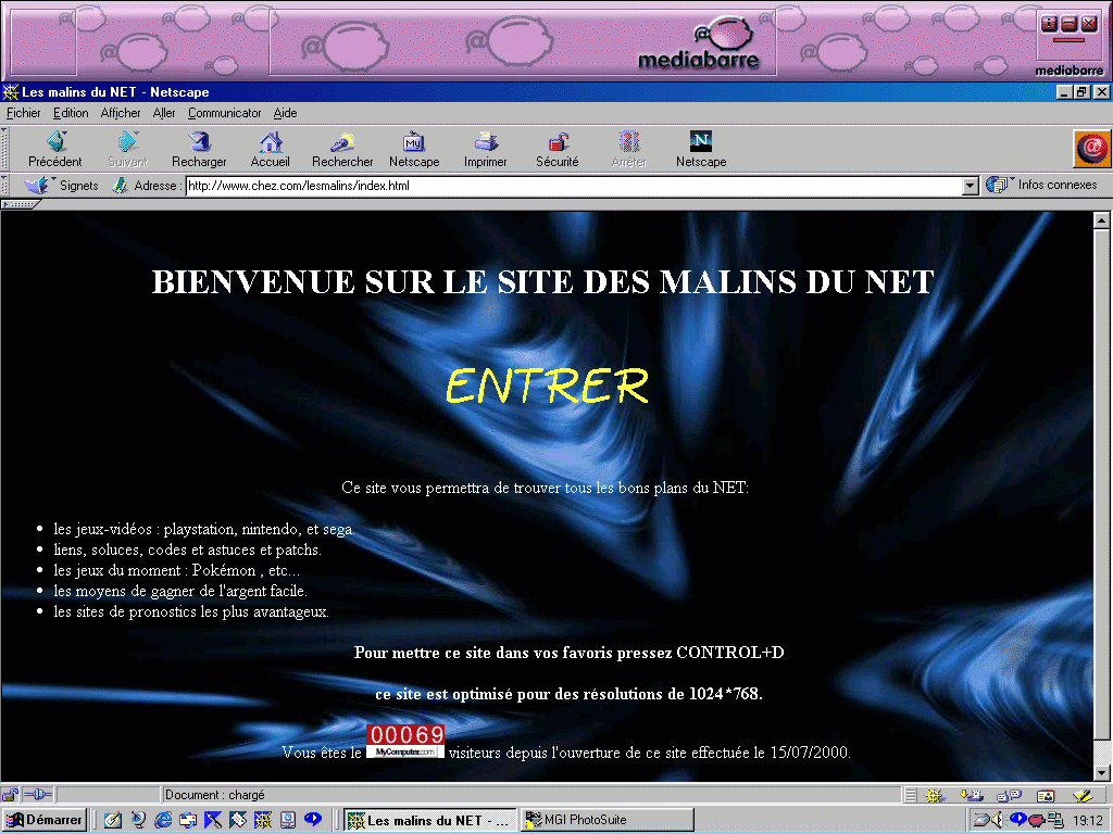capture d'�cran montrant le service Mediabarre en fonctionnement